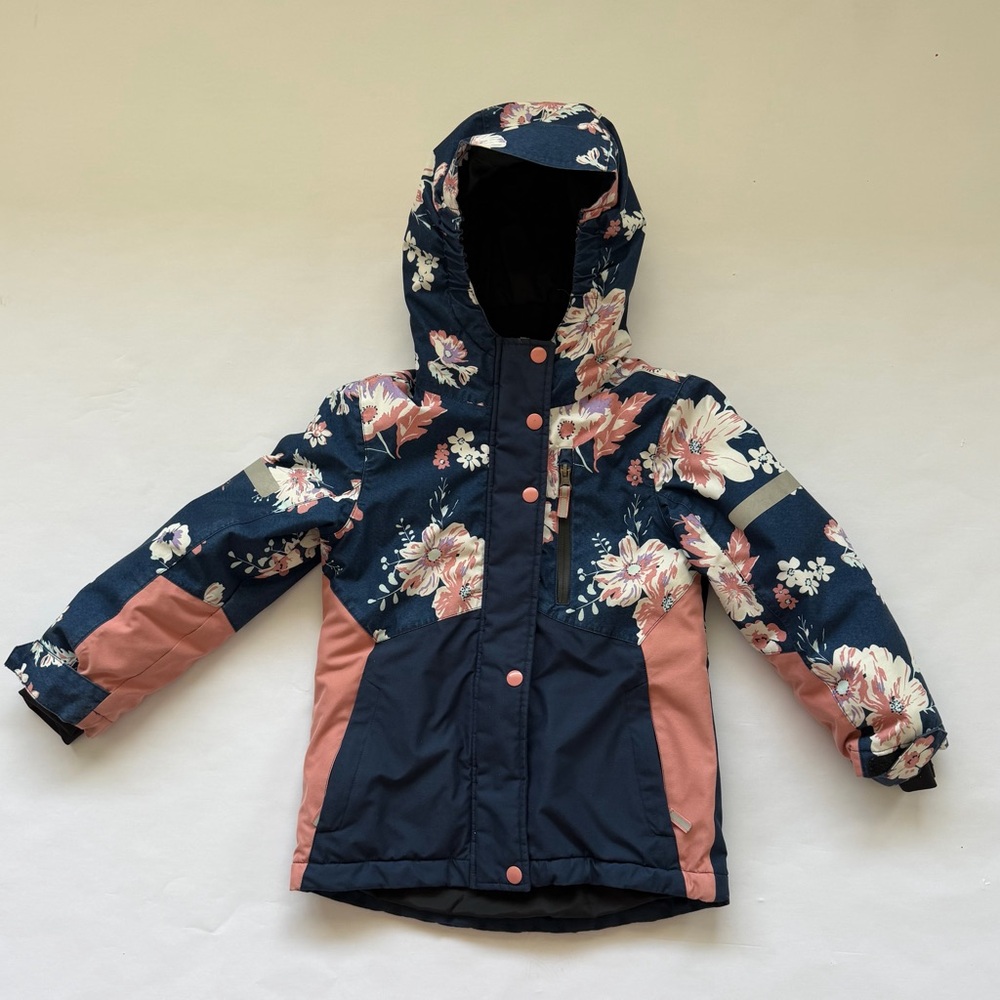 Swiss Tech Kids Floral Puffer Jacket - Navy and Pink